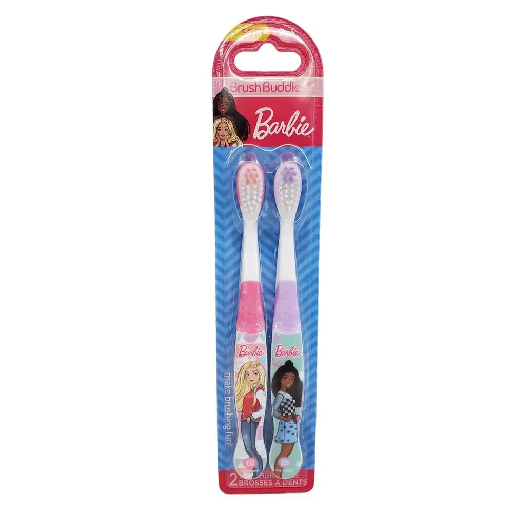 Barbie Pink Toothbrushes BrushBuddies 2 Pack Barbie Soft Toothbrush